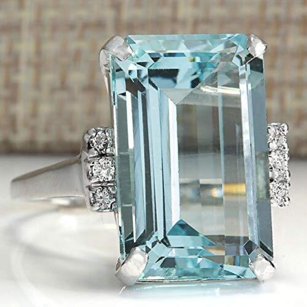 4642 Vintage Fashion 925 Silver Aquamarine Gemstone Ring Engagement Wedding